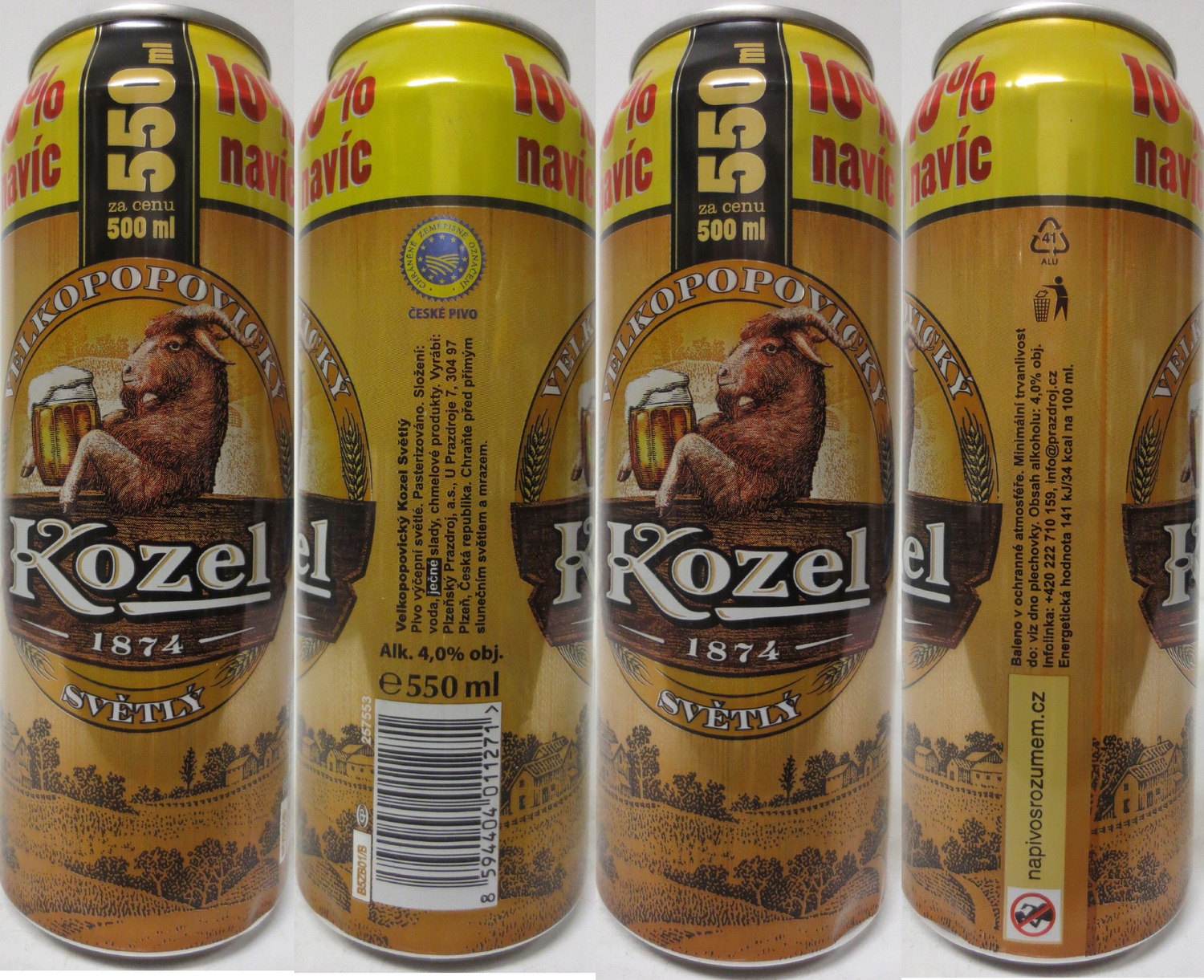 VELKOPOPOVICKÝ Kozel 1874 SVĚTLÝ 550ml 10% navíc (CZ) (55cl) (B/O) č.2 
