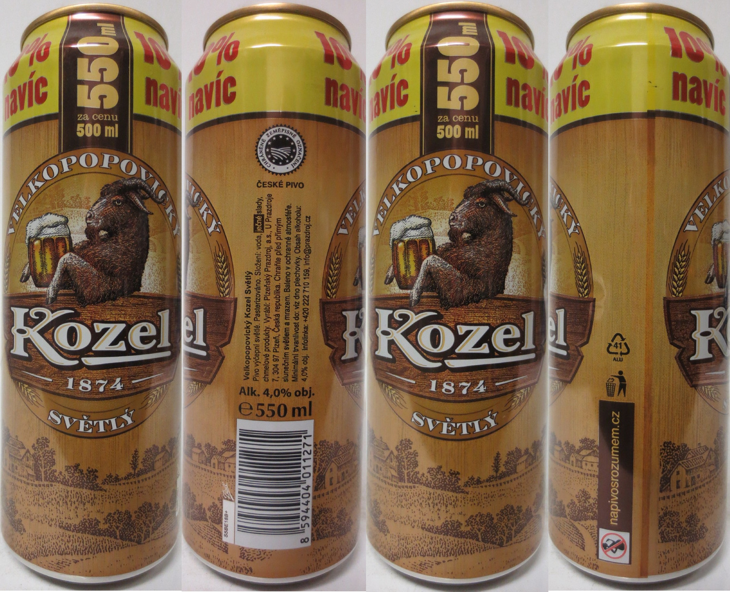VELKOPOPOVICKÝ Kozel 1874 SVĚTLÝ 550ml 10% navíc (CZ) (55cl) (B/O) č.1 
