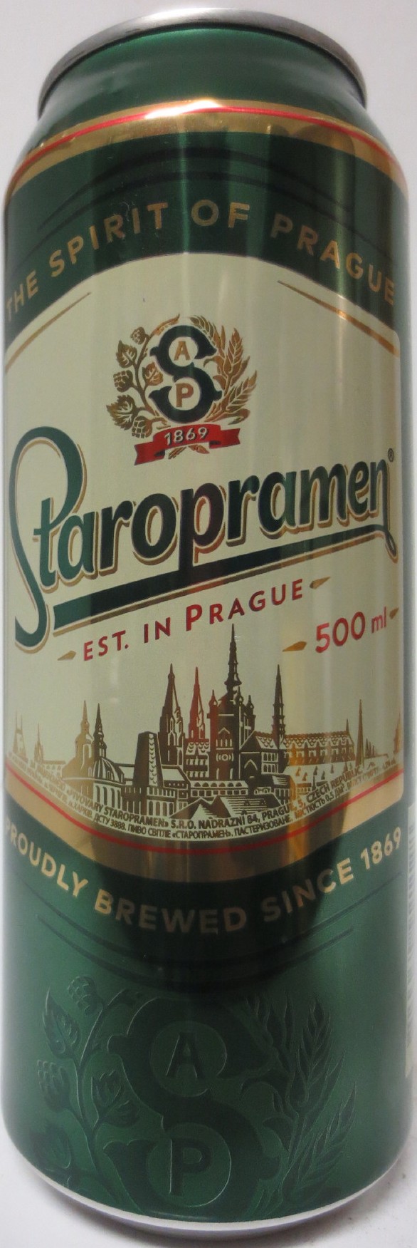 Staropramen EST. IN PRAGUE THE SPIRIT OF PRAGUE PROUDLY BREWED SINCE 1869 (UA) (50cl) (B/O) č.1