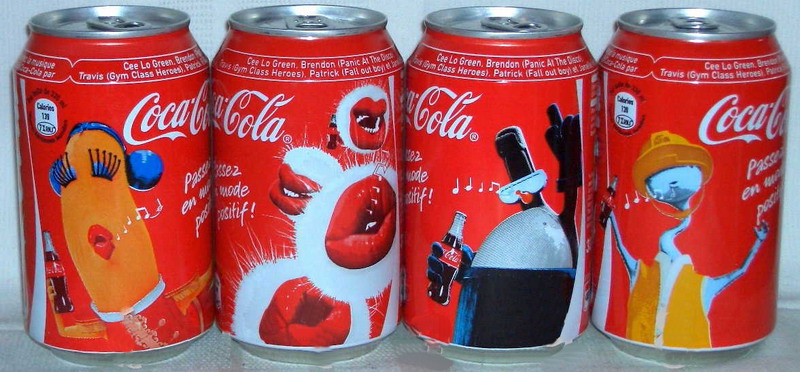 Coca Cola Happiness Factory set from FRANCE (4 cans) (STEEL) (33cl) (B/O) 