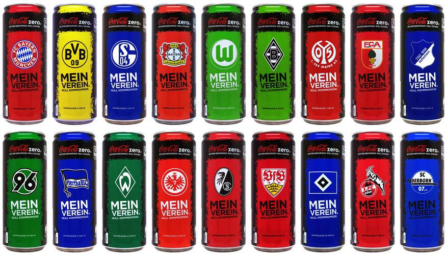Coca Cola Zero Bundesliga 2014 set from GERMANY (18 cans) (33cl) (Slim) (B/O)
