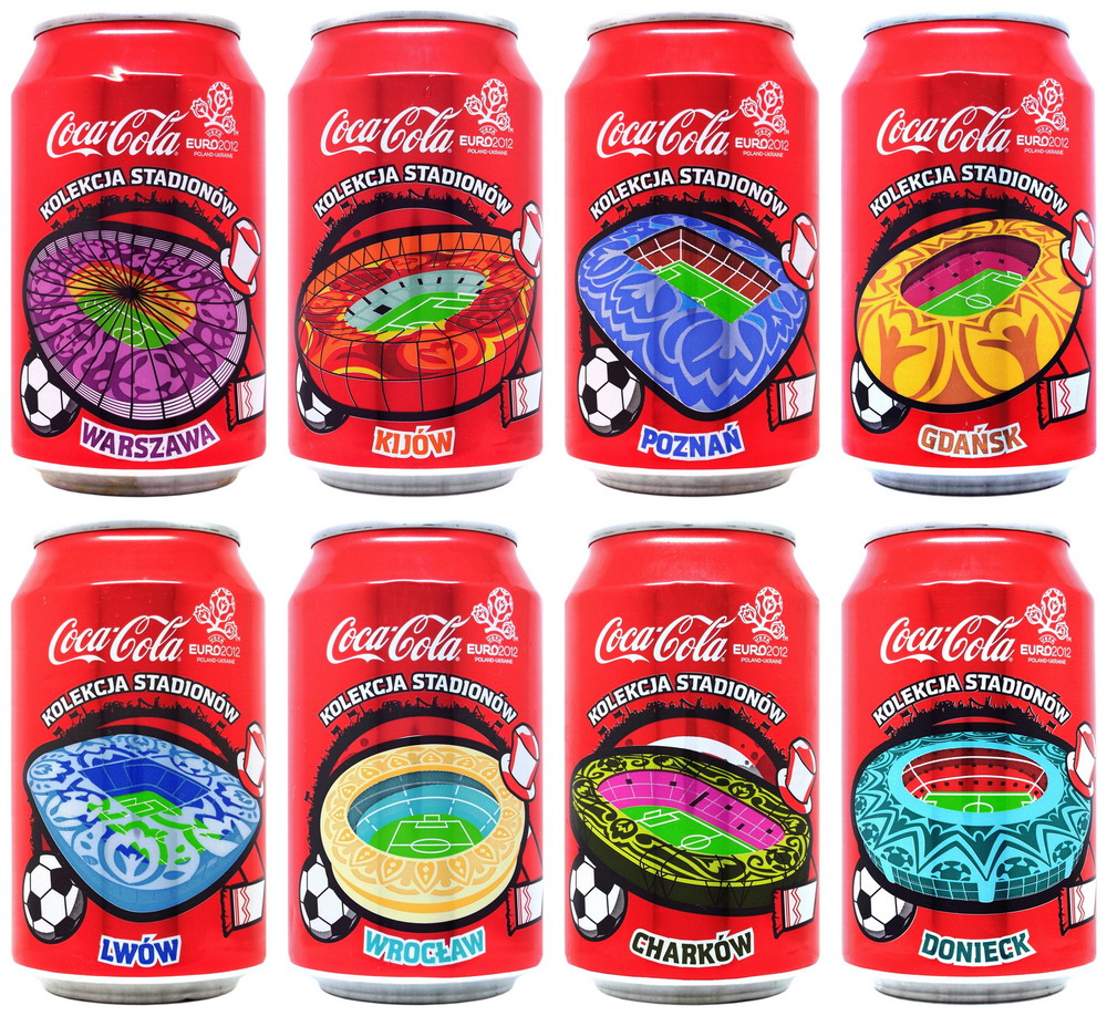 Coca Cola euro cup - stadium set from POLAND (8 cans) (33cl) (AF/O)