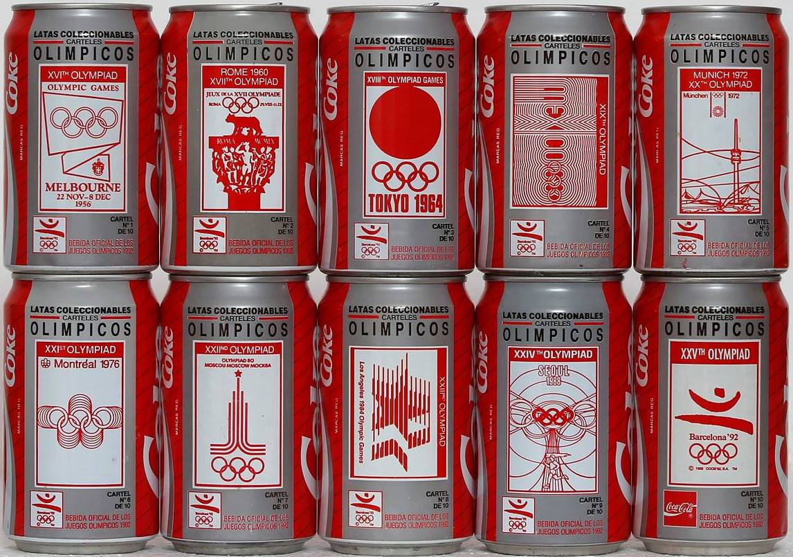 Coca Cola Olympic Games Barcelona 1992 set from SPAIN (10 cans) (33cl) (B/O)