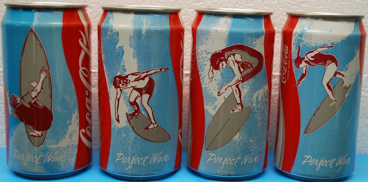 Coca Cola PERFECT WAVE, Produced in Brisbane set from AUSTRALIA (4 cans) (37,5cl) (B/O)