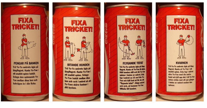 Coca Cola Yo-Yo Set - Fixa Tricket! set from SWEDEN (4 cans) (33cl) (B/O)