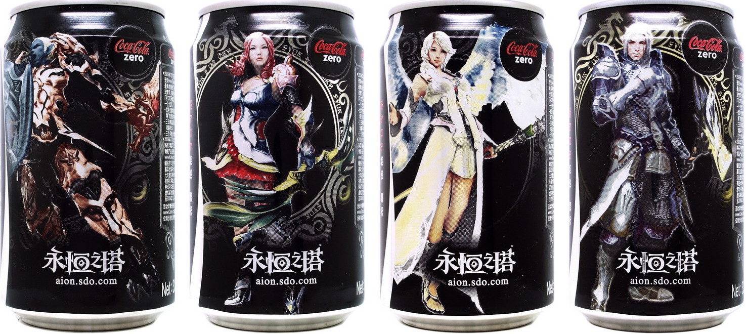 Coca Cola on-line game AION set from CHINA (4 cans) (33cl) (AF/O) 
