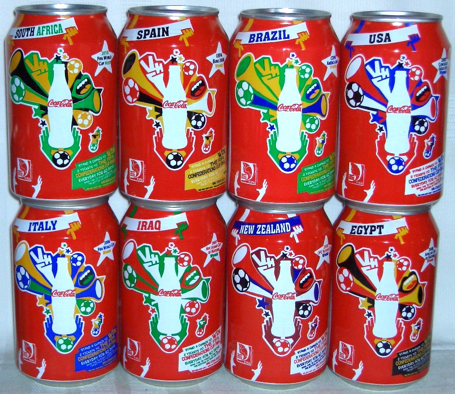 Coca Cola FIFA CONFEDERATIONS CUP 2009 set from SOUTH AFRICA (8 cans) (33cl) (B/O)