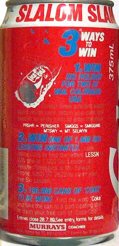 Coca Cola Coke SLALOM SLAM - THE SKING CAN CONTINENTAL Traveland can from AUSTRALIA (37,5cl) (B/O) 