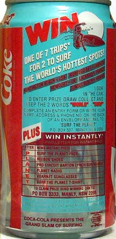 Coca Cola Coke SURF THE PLANET WIN can from AUSTRALIA (37,5cl) (B/O) 