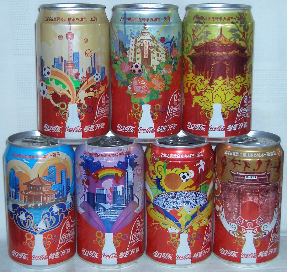 Coca Cola Beijing Olympics Competition Venue City set from CHINA (7 cans) (35,5cl) (AF/O) 