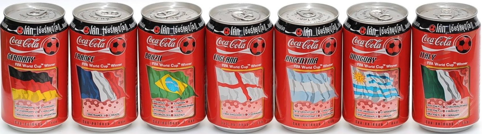 Coca Cola FIFA WORLD CUP Korea-Japan set from THAILAND (7 cans) (32,5cl) (B/O) 