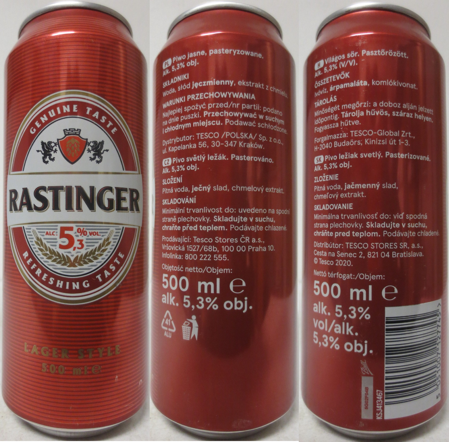 RASTINGER ALC. 5,3% VOL LAGER STYLE 500ml e (CZ) (50cl) (B/O) č.1 