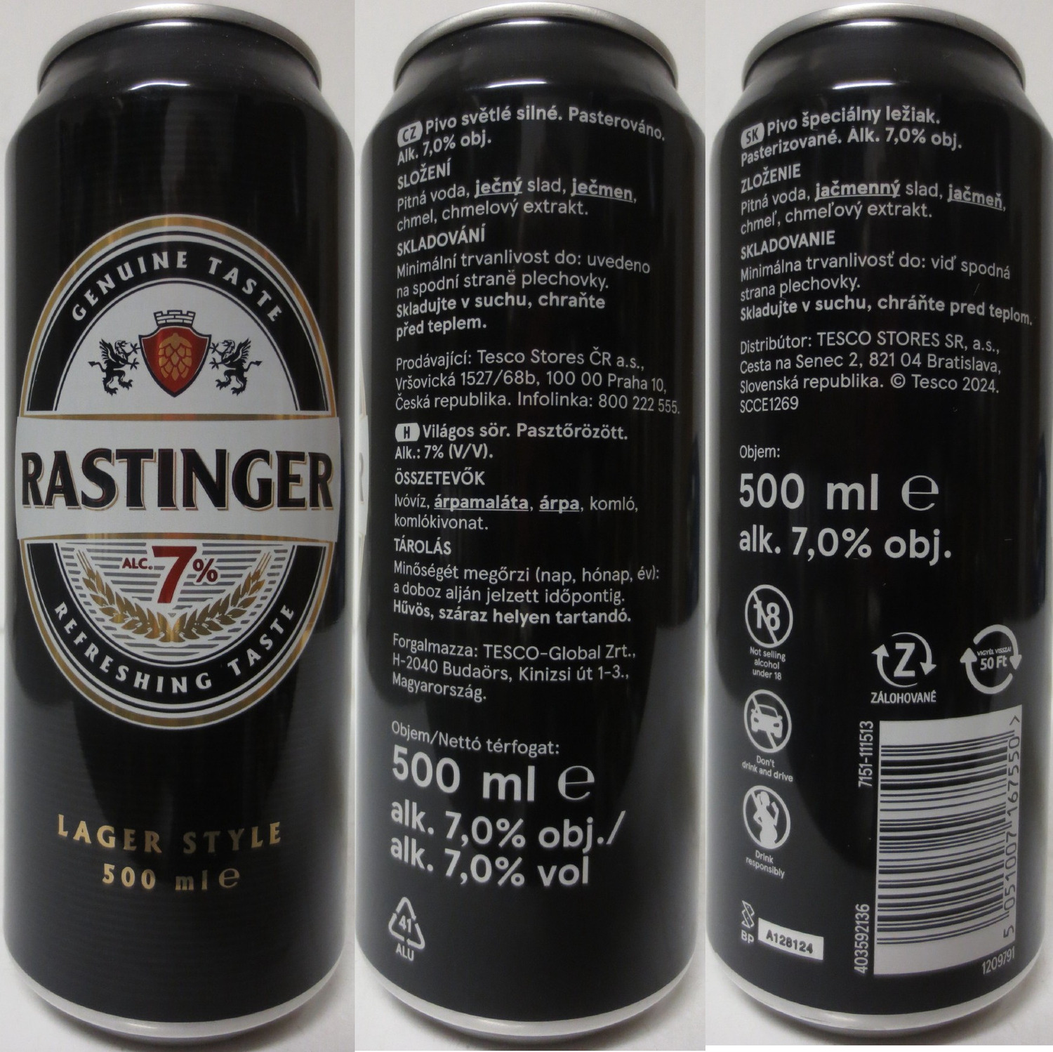 RASTINGER ALC. 7% LAGER STYLE 500ml e (CZ) (50cl) (B/O) č.2