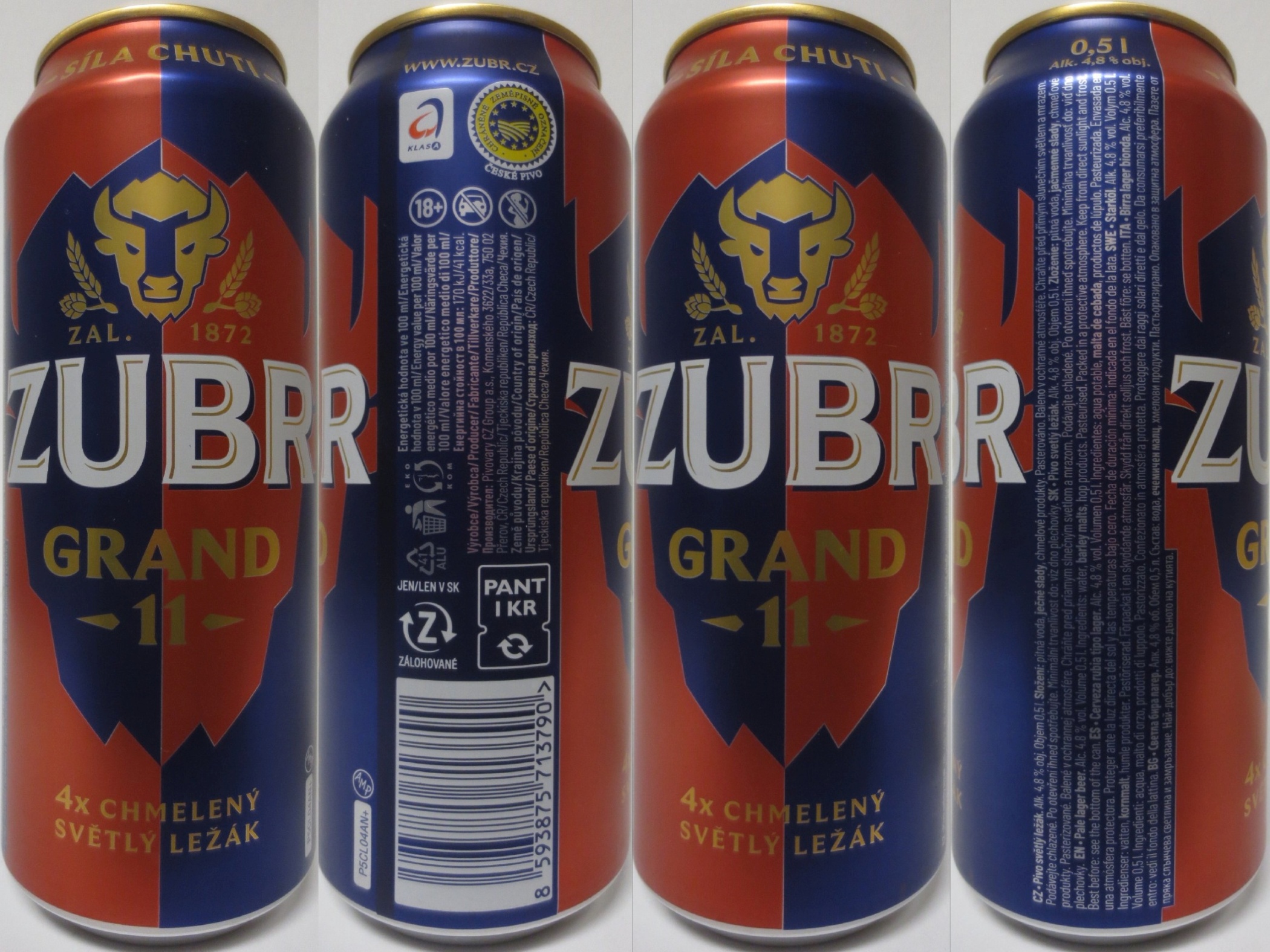 ZUBR GRAND -11- 4x CHMELENÝ SVĚTLÝ LEŽÁK (CZ) (50cl) (B/O) č.1 