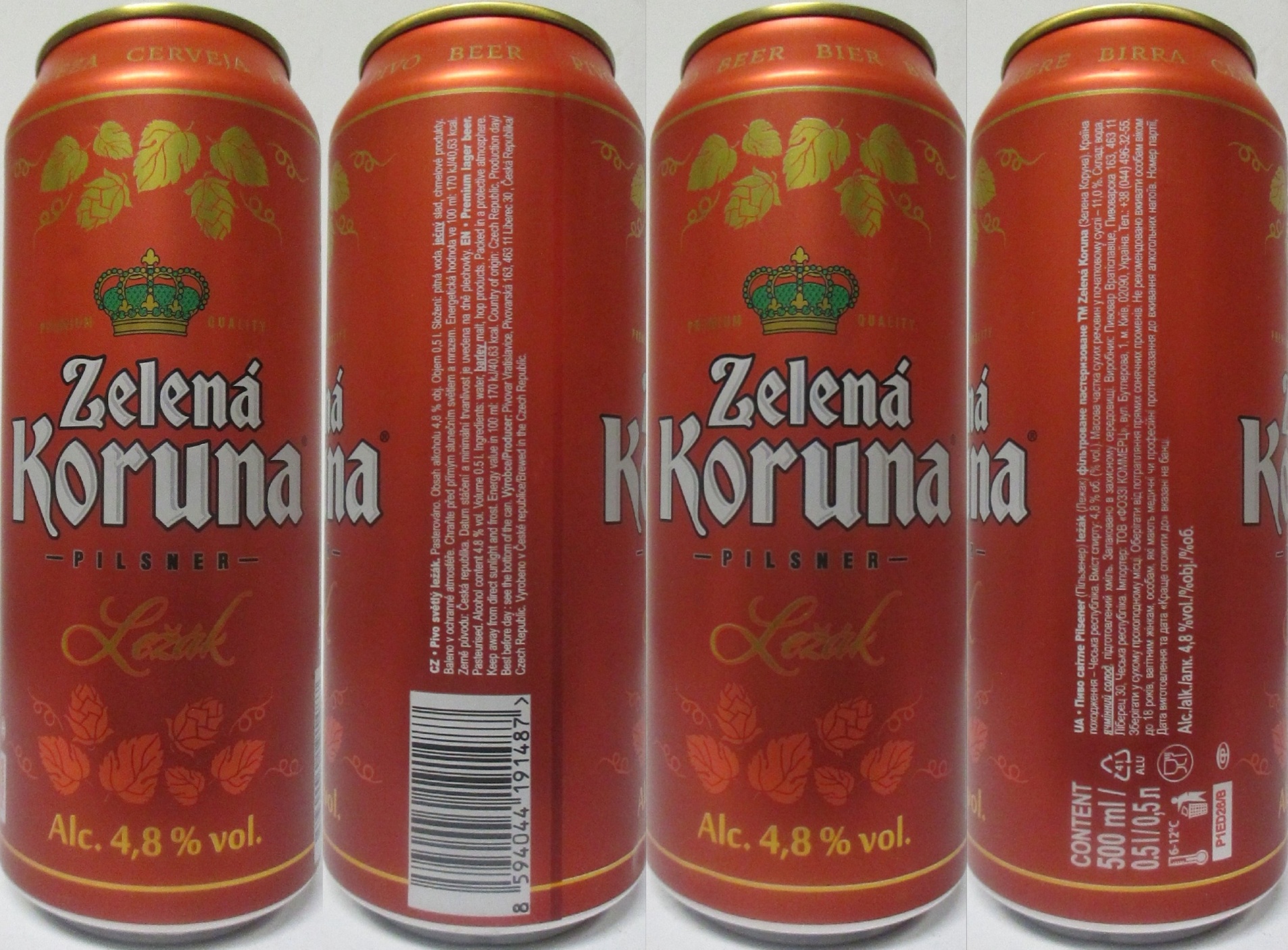Zelená Koruna -PILSNER- Alc.4,8% vol. (CZ) (50cl) (B/O) č.1 
