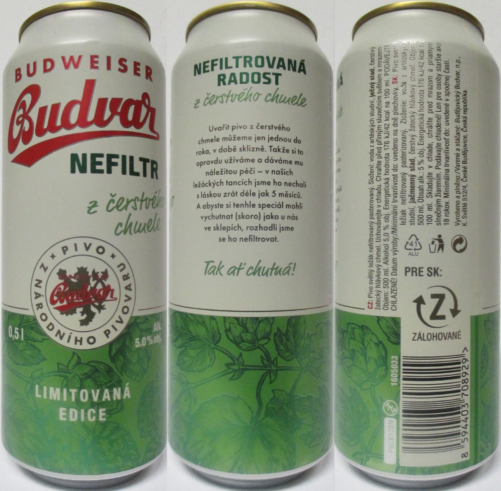 BUDWEISER Budvar NEFILTR z čerstvého chmele LIMITOVANÁ EDICE (50cl) (B/O) č.2