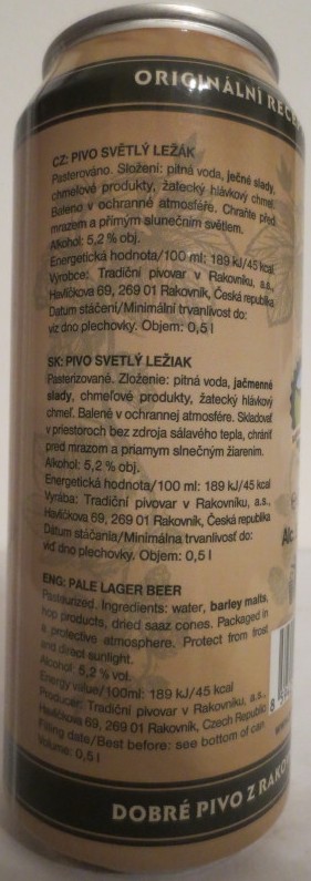 Bakalář SVĚTLÝ LEŽÁK ZA STUDENA CHMELENÝ (50cl) (B/O) č.1