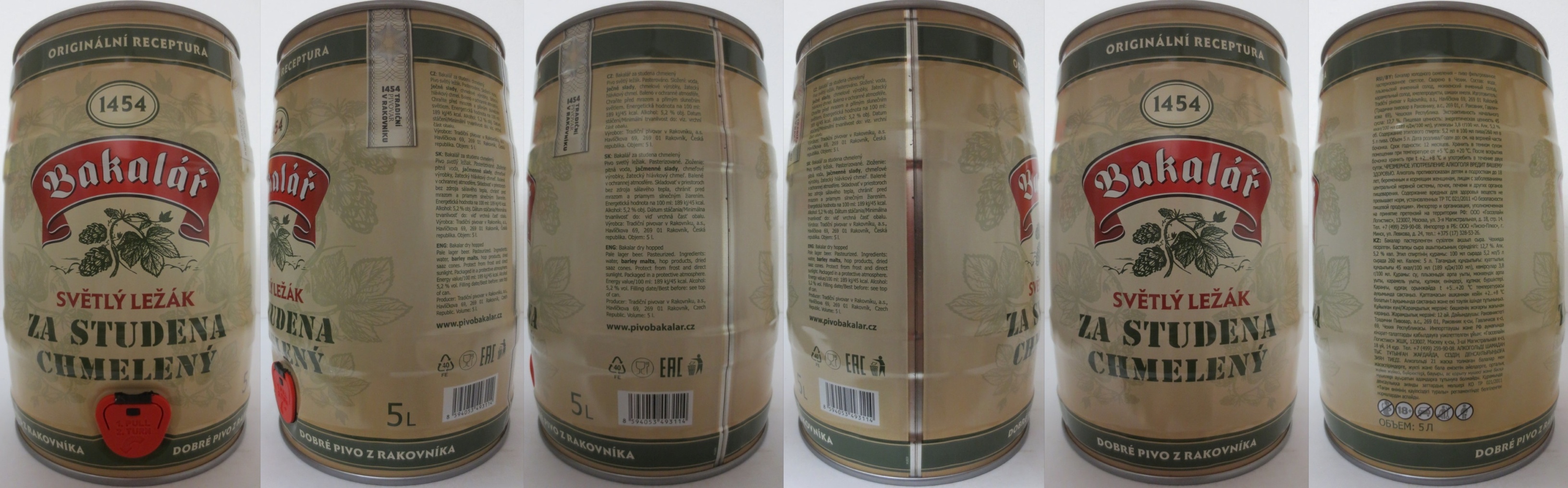 Bakalář SVĚTLÝ LEŽÁK ZA STUDENA CHMELENÝ (5L) č.1