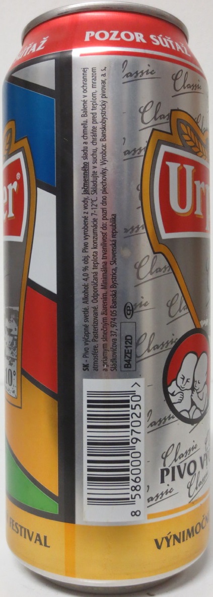 Urpiner Classic 10° PIVO VÝČAPNÉ SVETLÉ festival POHODA 2018 (50cl) (B/O)