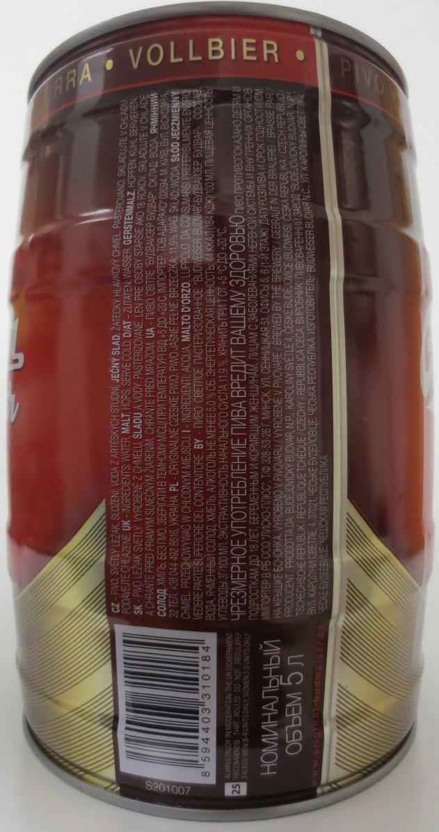 Budweiser Budvar Czech Imported Lager (5L) č.5 - EXPORT RUSKO