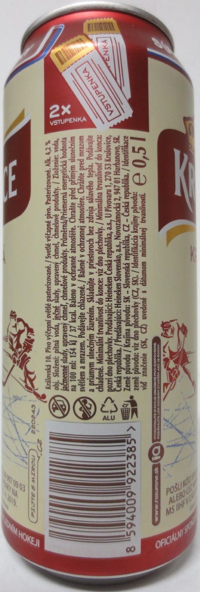 KRUŠOVICE KRÁLOVSKÝ PIVOVAR KRÁLOVSKÁ 10 2019 IIHF (50cl) (B/O)
