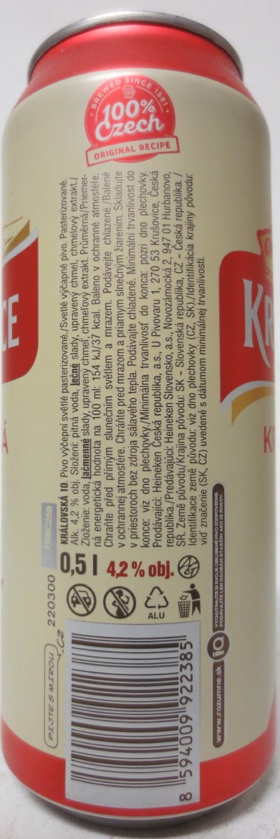 KRUŠOVICE KRÁLOVSKÝ PIVOVAR KRÁLOVSKÁ 10 (50cl) (B/O)