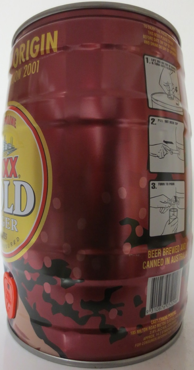 CASTLEMAIN XXXX GOLD LAGER 5 LITRES STATE OF ORIGIN LIMITED EDITION 2001 (5L) Nr.1