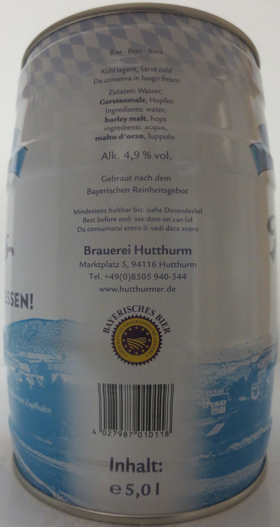 Hutthurmer Huadinger Helles ZAPFFRISCH GENIESSEN! (5L) Nr.1