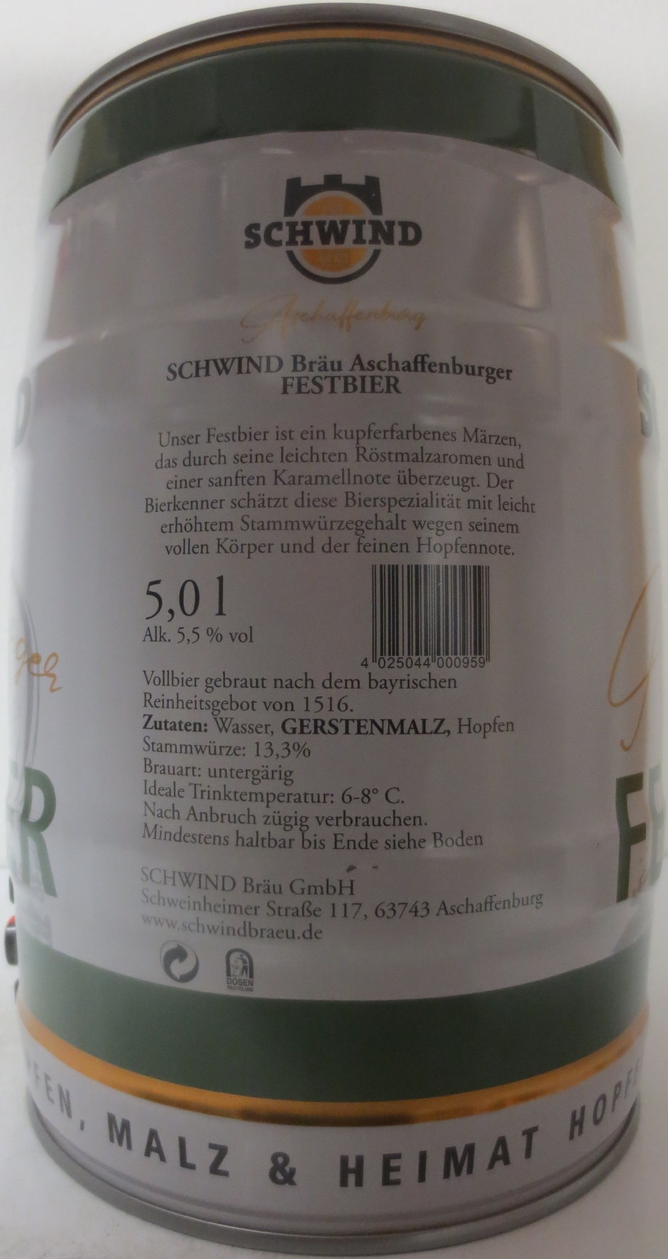SCHWIND BRÄU Aschaffenburg FESTBIER (5L) Nr.1