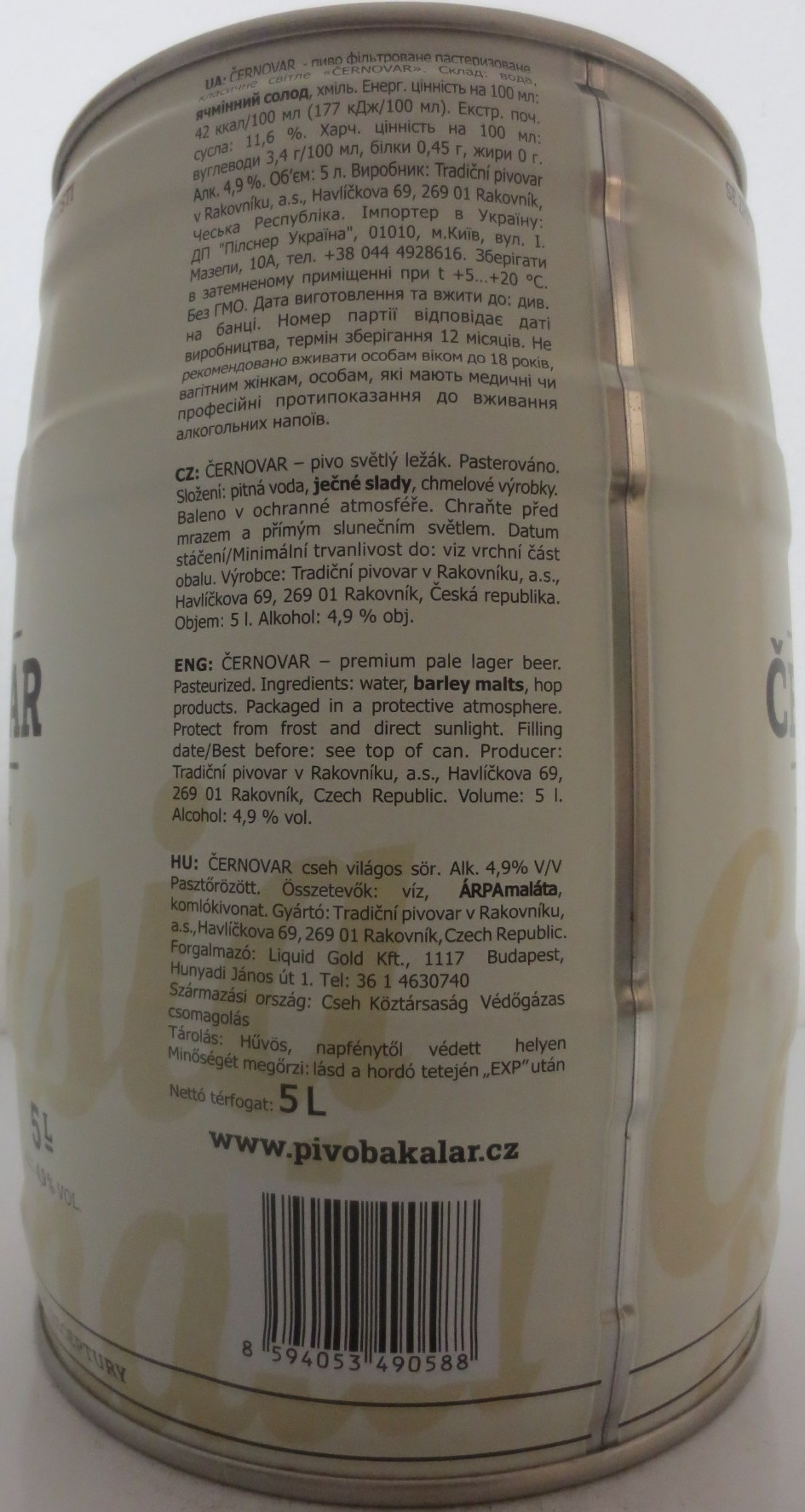 ČERNOVAR TRADIČNÍ SVĚTLÝ LEŽÁK uvařený v Rakovníku SVĚTLÝ (5L) č.2