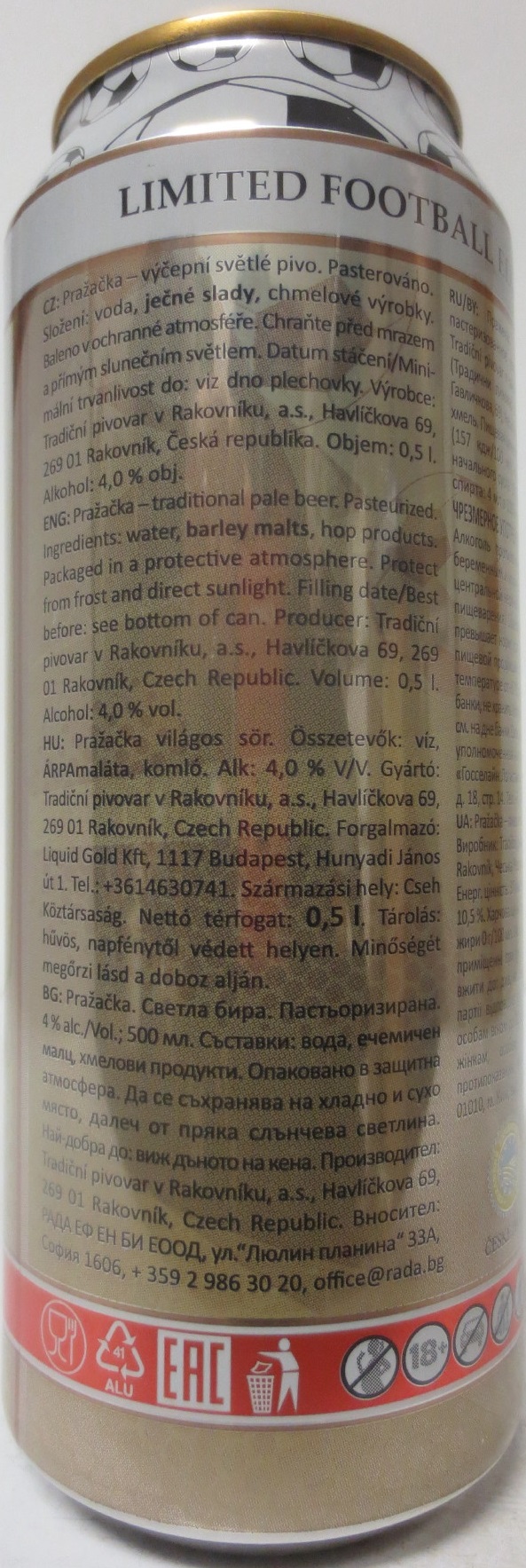 PRAŽAČKA Charm of Czechia LIMITED FOOTBALL EDITION (50cl) (B/O) č.1