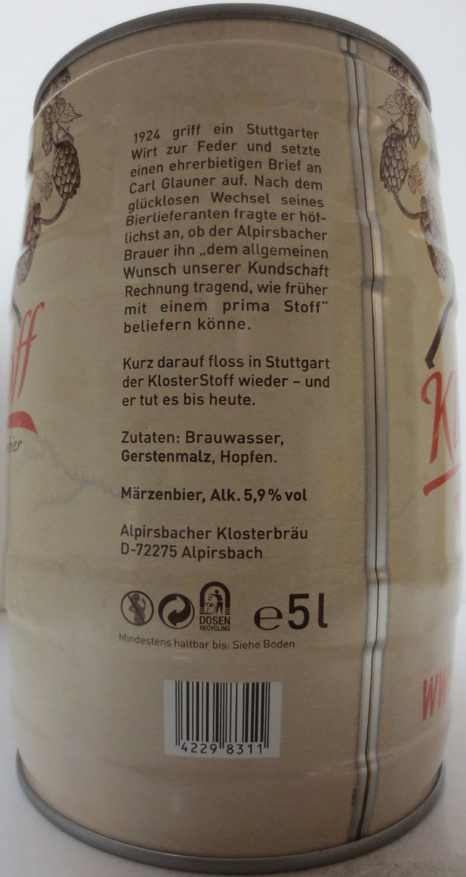 Alpirsbacher KLOSTERBRÄU Kloster Stoff Märzenbier Spezialisten EDITION (5L) Nr.1