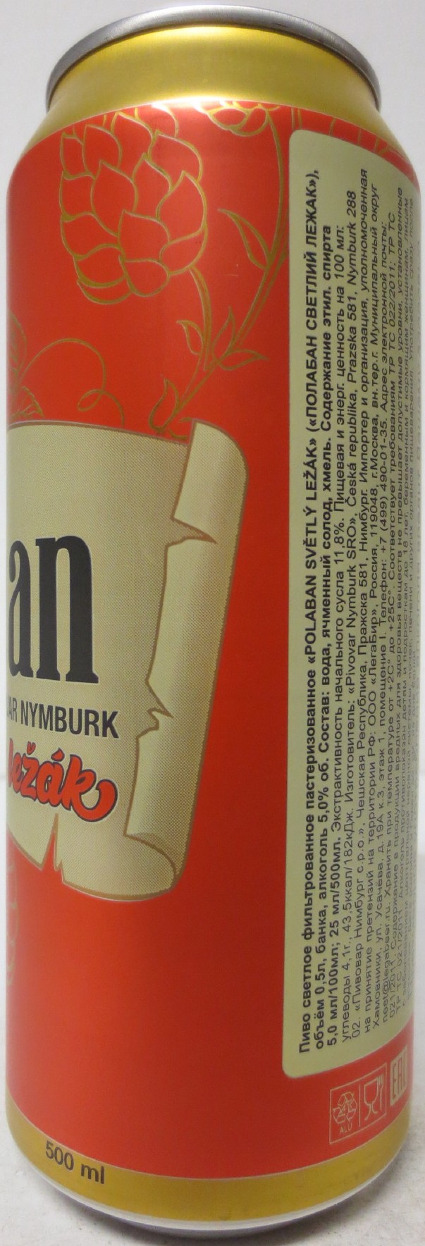 Polaban světlý ležák PIVOVAR NYMBURK (CZ) (50cl) (B/O) č.2