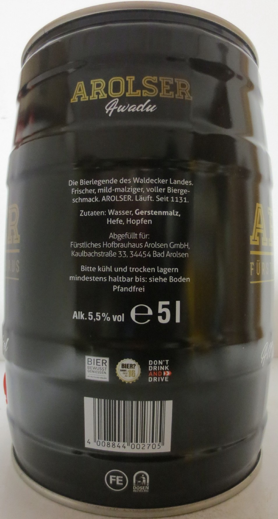 AROLSER FÜRSTLICHES HOFBRAUHAUS Alt Waldecker Dunkel (5L) Nr.1 