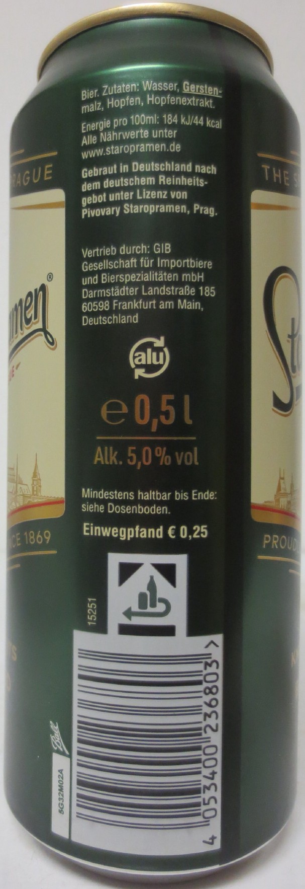 Staropramen EST. IN PRAGUE KNOWN FOR ITS BALANCED TASTE (D) (50cl) (B/O) č.1 