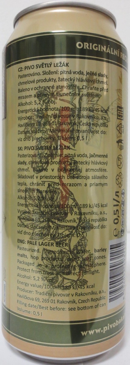 Bakalář SVĚTLÝ LEŽÁK ZA STUDENA CHMELENÝ (50cl) (B/O) č.3