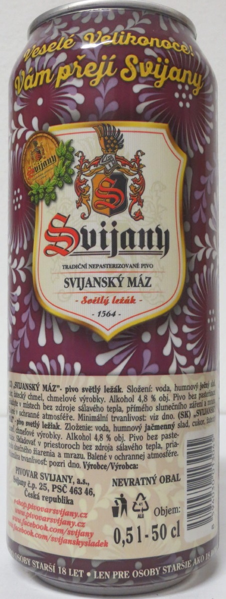 Svijany SVIJANSKÝ MÁZ Nepasterizované Veselé Velikonoce (50cl) (B/O) fialová