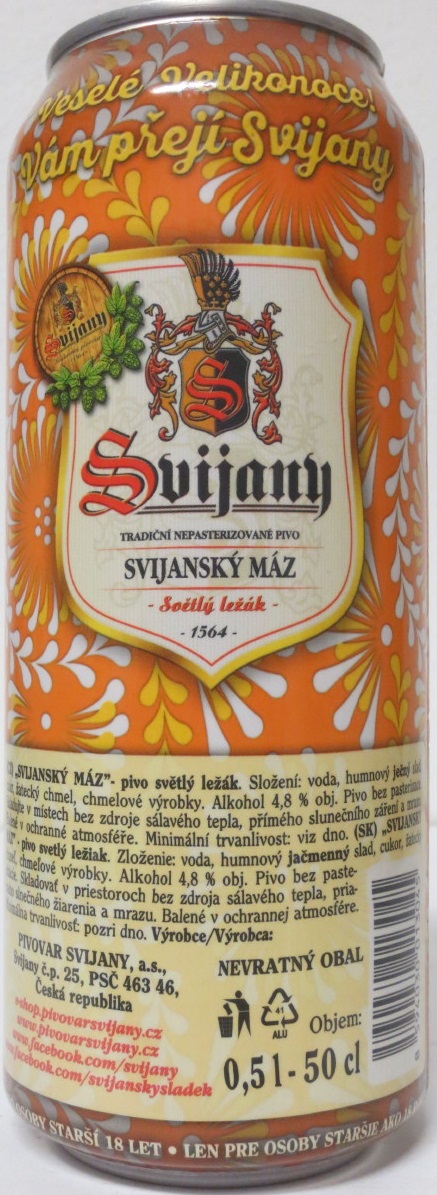 Svijany SVIJANSKÝ MÁZ Nepasterizované Veselé Velikonoce (50cl) (B/O) hnědá