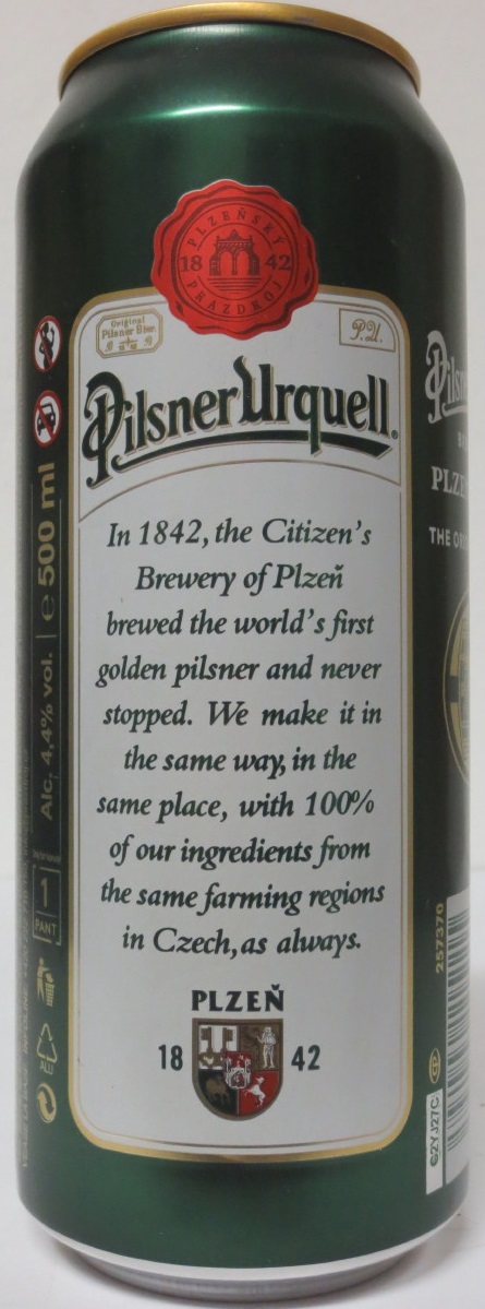 Pilsner Urquell BREWED IN PLZEŇ,CZECH THE ORIGINAL PILSNER IMPORTED (50cl) (B/O) č.1