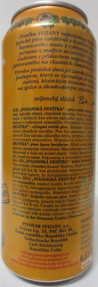 Svijany SVIJANSKÁ DESÍTKA -světlé výčepní- (50cl) (B/O) matná verze
