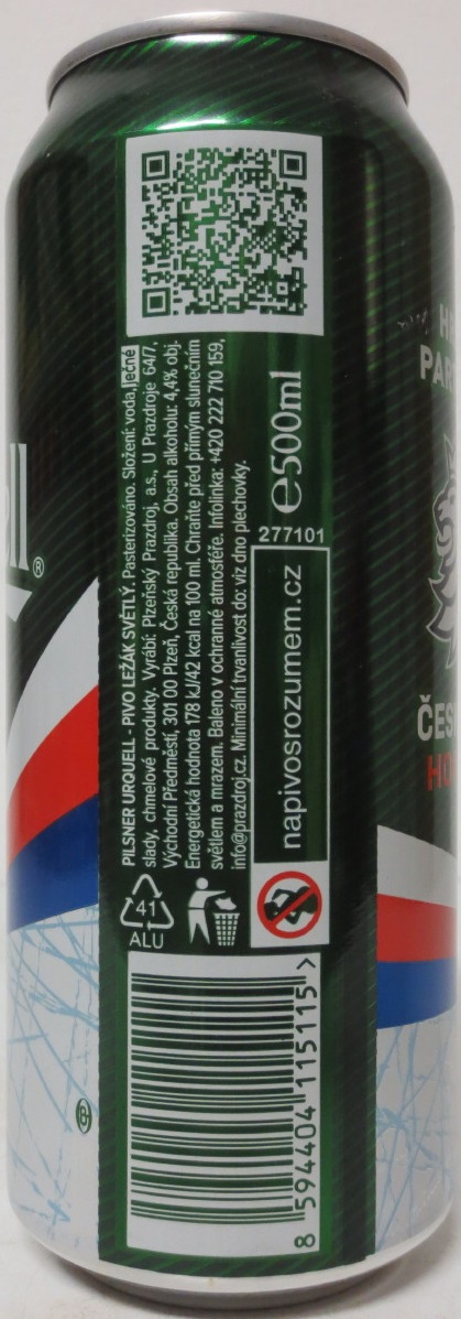 Pilsner Urquell HRDÝ PARTNER ČESKÉHO HOKEJE (50cl) (B/O) Nr.1