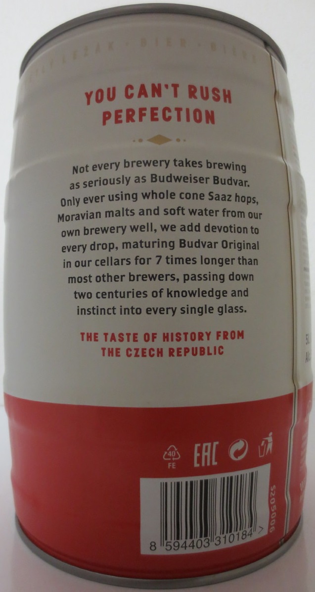 Budvar ORIGINAL CZECH LAGER 5% (5L) č.2 (bílý)