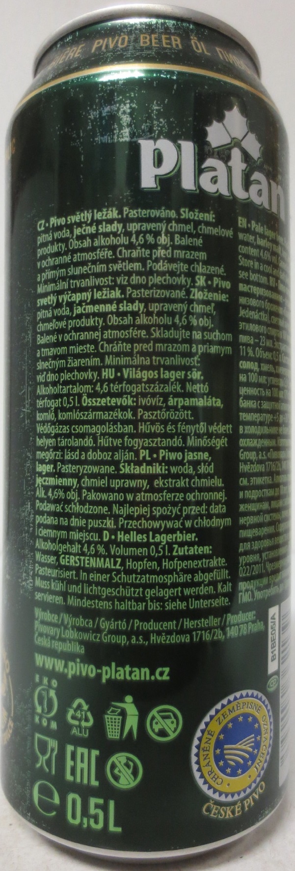 Platan JEDENÁCTKA SVĚTLÝ LEŽÁK (50cl) (B/O) č.1