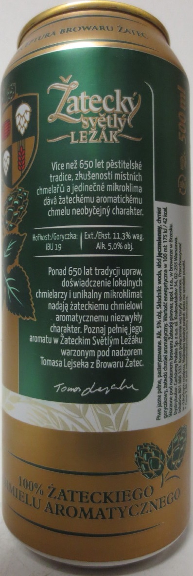 Žatecký světlý LEŽÁK 100% ŽATECKÉHO AROMATICKÉHO CHMELE 2,99 ZL (50cl) (B/O) č.2