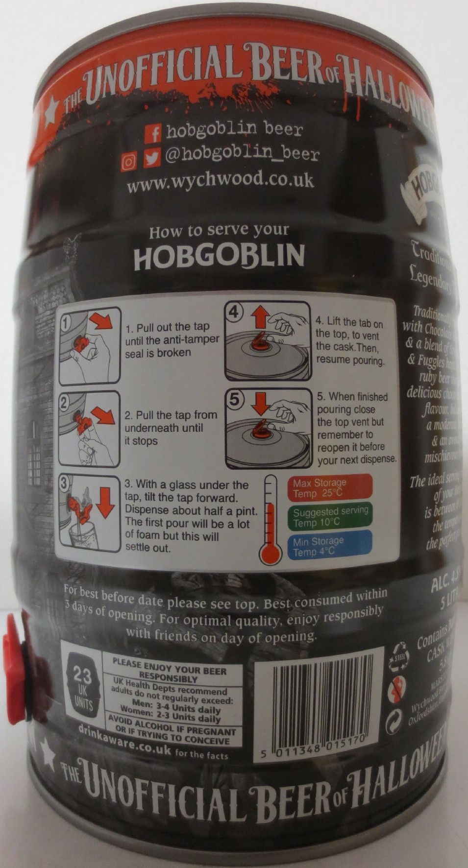 WYCHWOOD BREWERY HOBGOBLIN HALLOWEEN UNOFFICIAL BEER (5L) Nr.1 