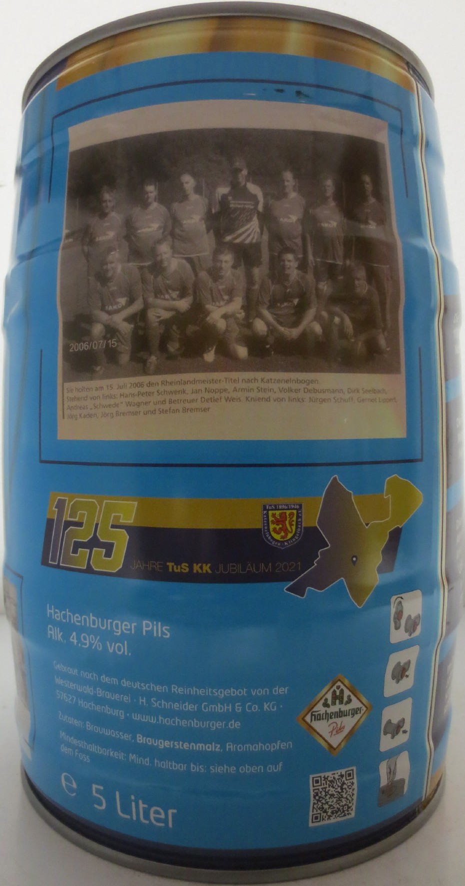 Hachenburger Pils Senioren Fußball-Mannchaft des TuS K-K Saison 2018-2019! (5L) Nr.1 