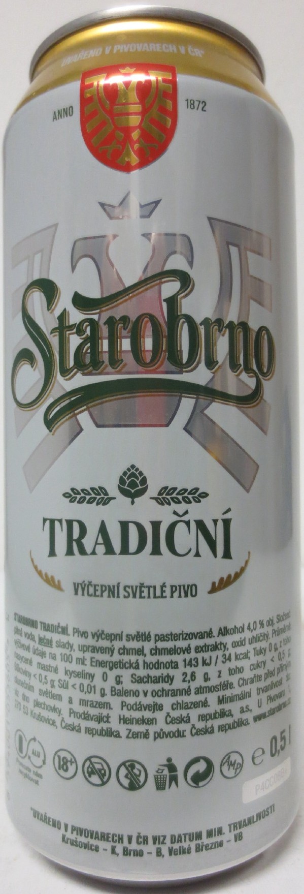 Starobrno TRADIČNÍ VÝČEPNÍ SVĚTLÉ PIVO (50cl) (B/O) č.1 