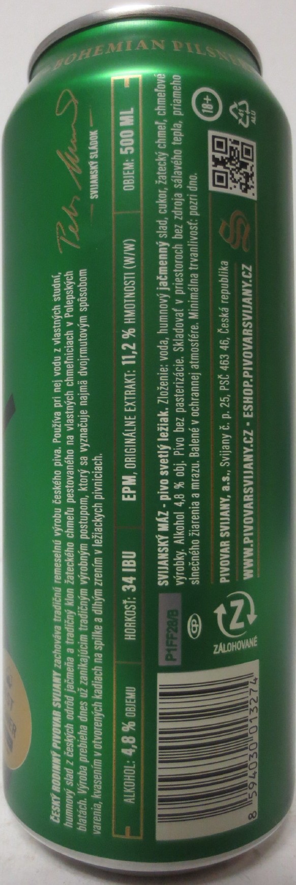 Svijany SVIJANSKÝ MÁZ - Světlý ležák .1564. Tradiční pivo bez pasterizace 11 III (SK) (50cl) (B/O) č.1 