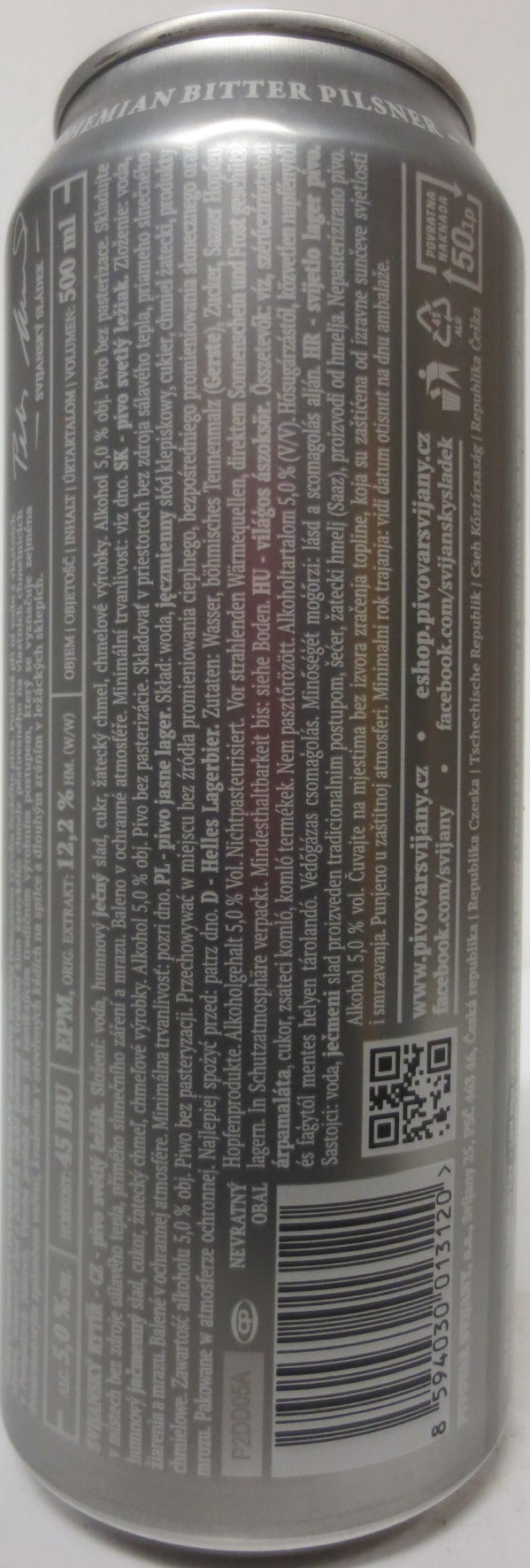 Svijany SVIJANSKÝ RYTÍŘ Světlý ležák .1564. Tradiční pivo bez pasterizace 12 III (CZ) (50cl) (B/O) č.1