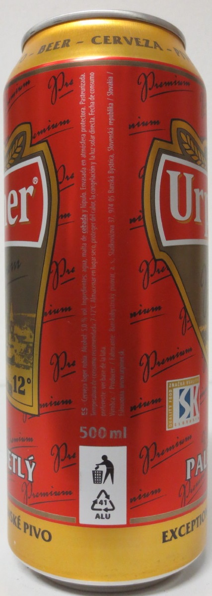Urpiner Premium PALE LAGER EXCEPTIONAL SLOVAK BEER(50cl) (B/O) č.2
